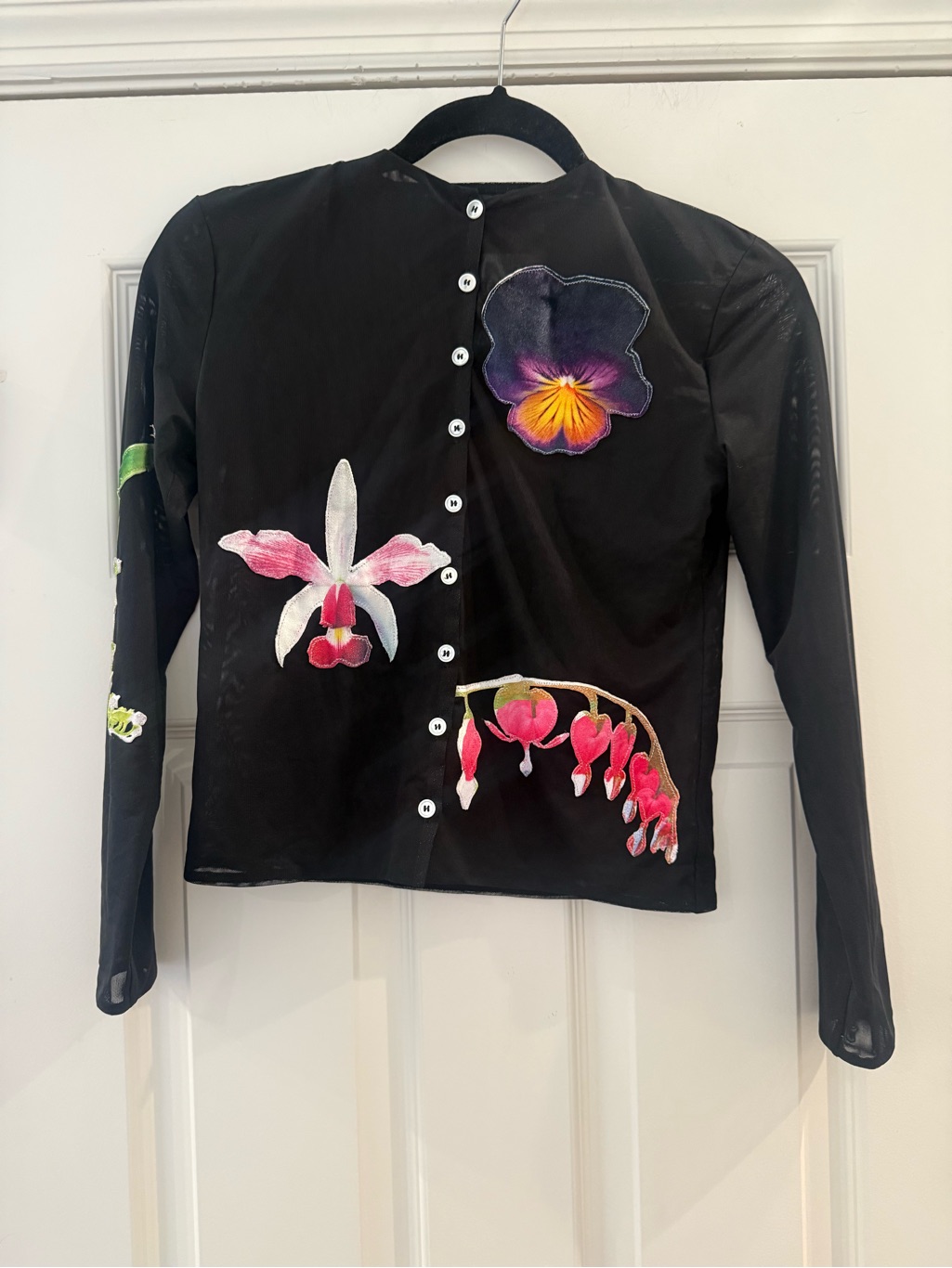 Nwt Tyler Mcgillivary Pansy Applique Cardigan Black Mesh Long Sleeve Xs — image 6 of 8
